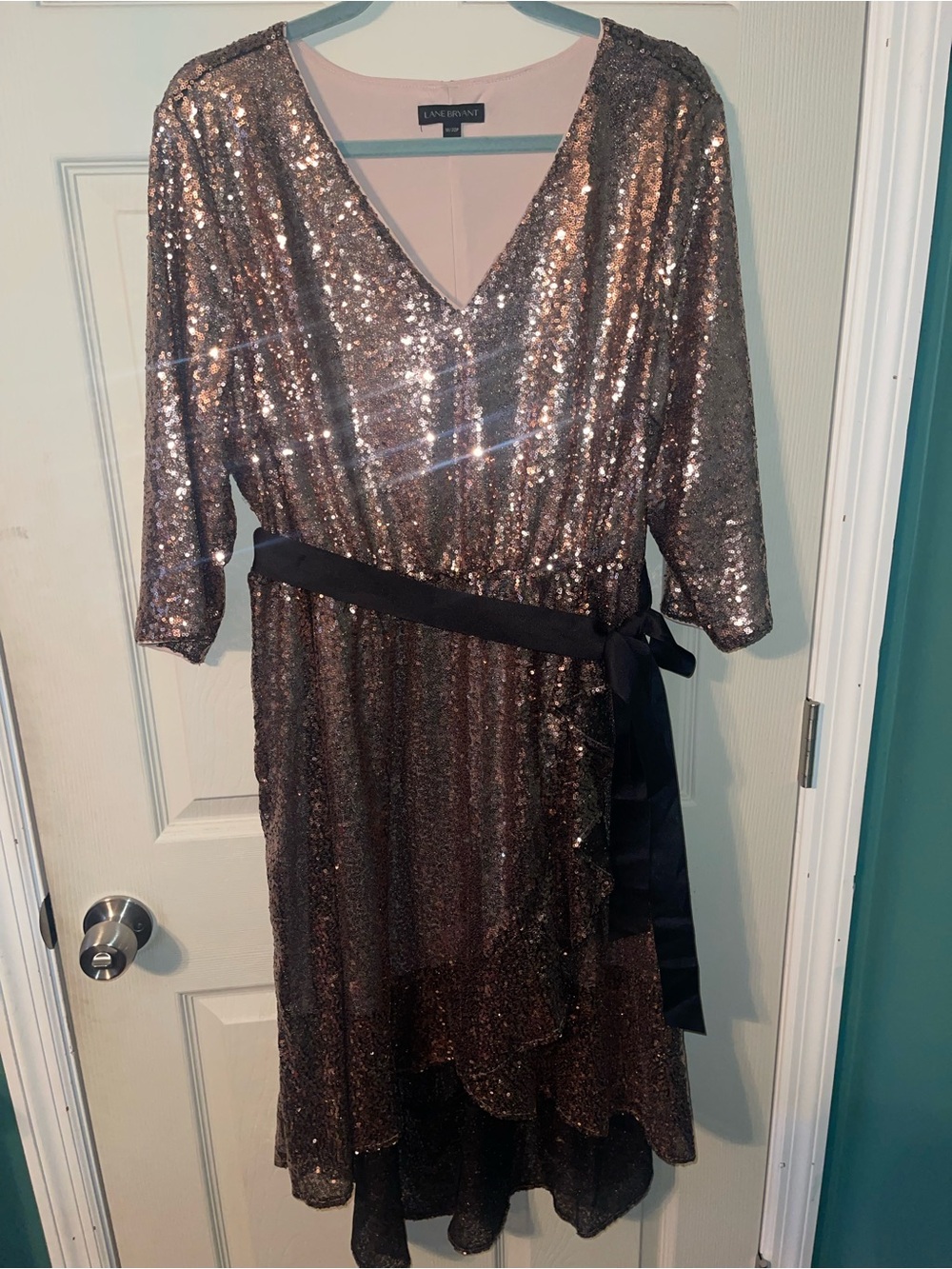 Lane Bryant Rose Gold Sequin High-Low Wrap Dress 18/20P